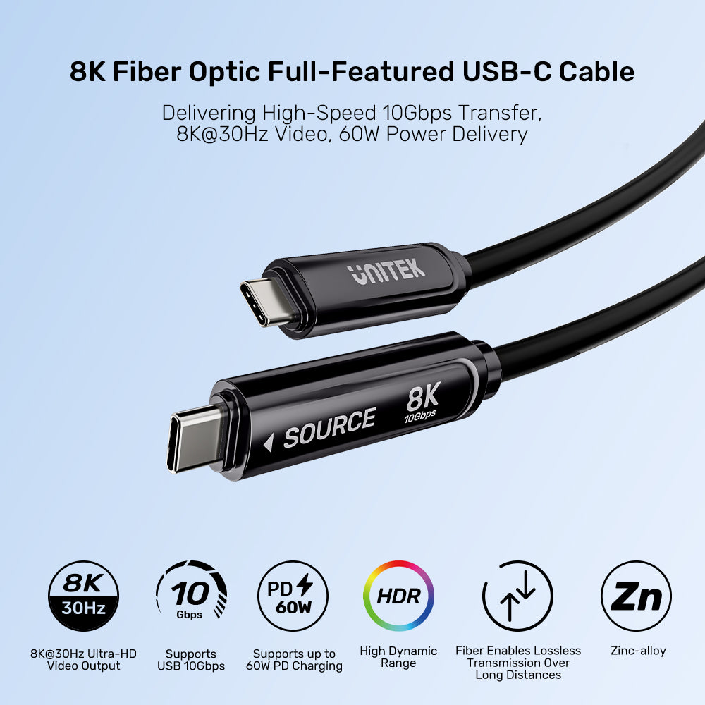 8K Fiber Optic Full-Featured USB-C Cable