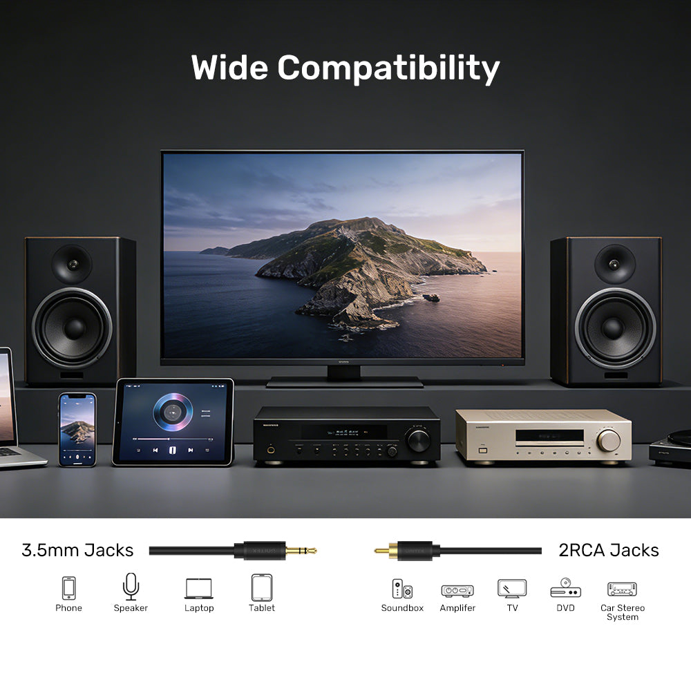 DC3.5mm to RCA*2 Audio Cable