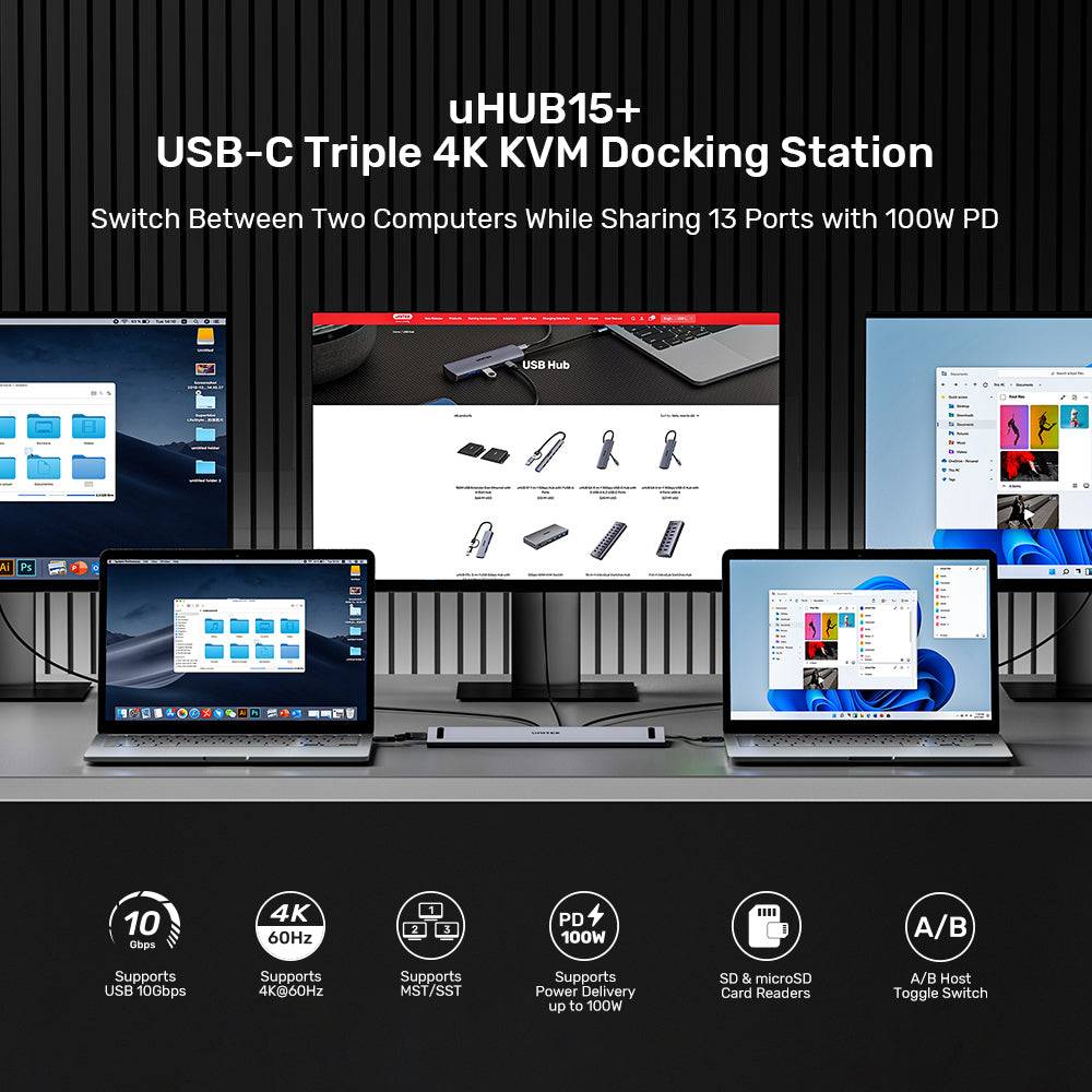 uHUB15+ USB-C Triple 4K KVM Docking Station