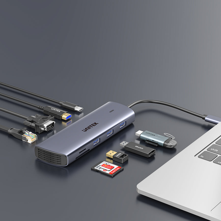Union Hub 9-in-1 USB-C Hub with Dual Display,Dual Card Reader and 100W PD|UNITEK