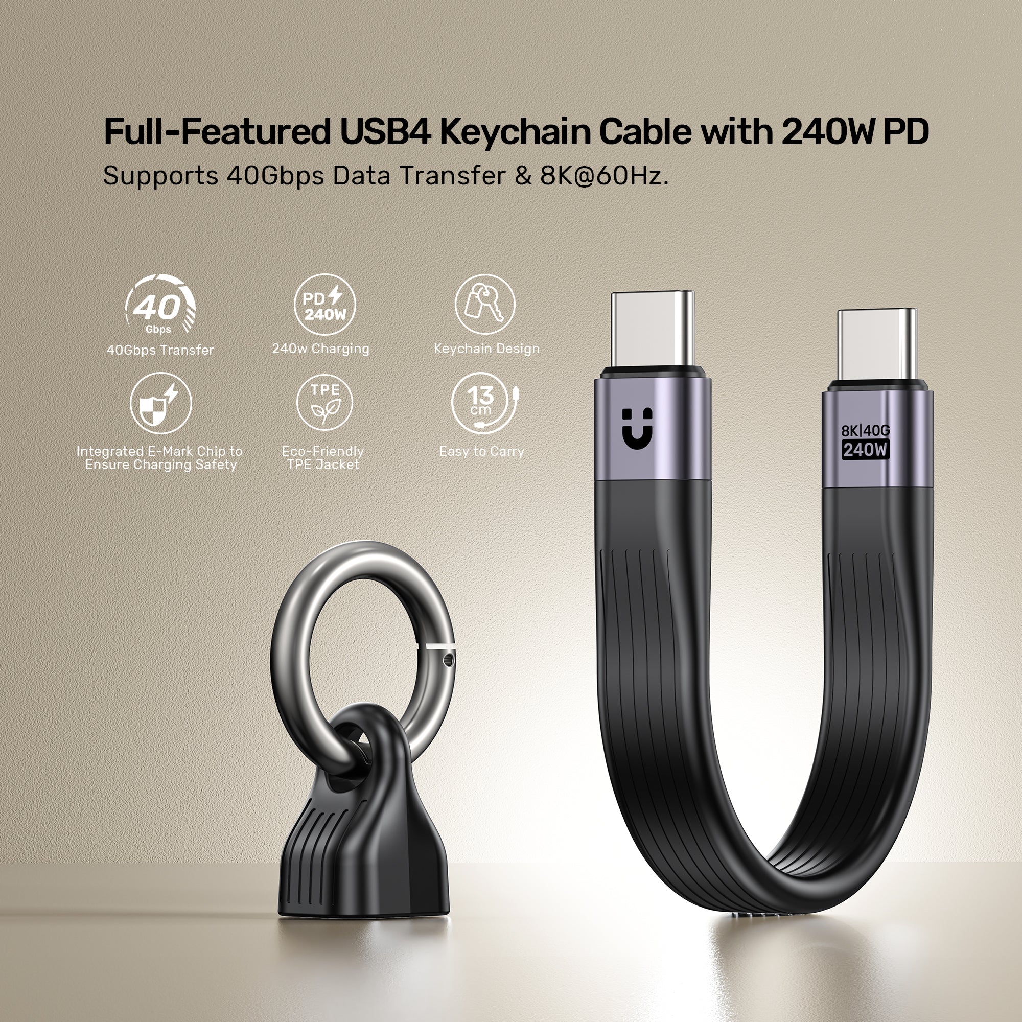 Full-Featured USB4 Keychain Cable with 240W PD