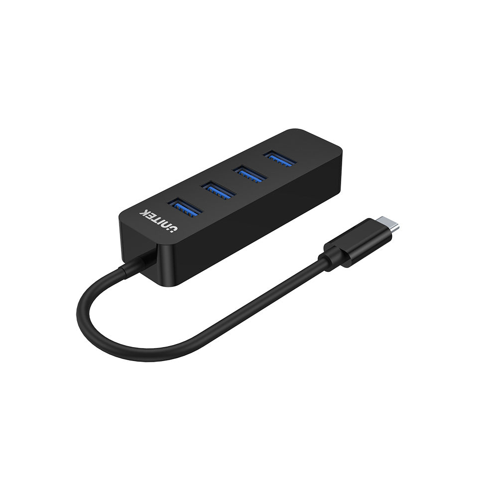 USB-C 전원 포트가 있는 USB-C 허브로 구동되는 uHUB Q4 4포트