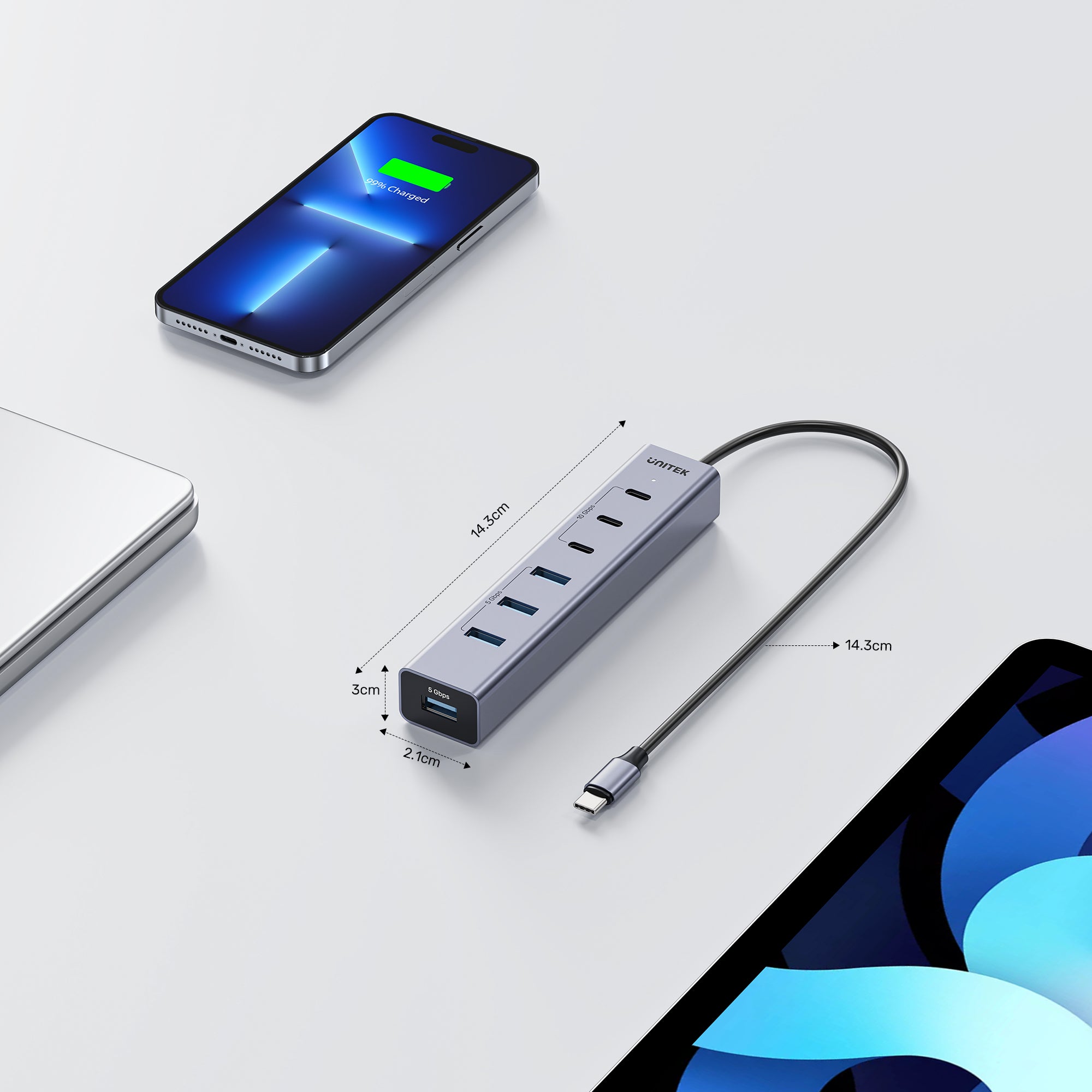 uHUB S7+ 7-in-1 USB-C Hub With 3 USB-C 10Gbps Ports and 4 USB-A 5 Gbps Ports