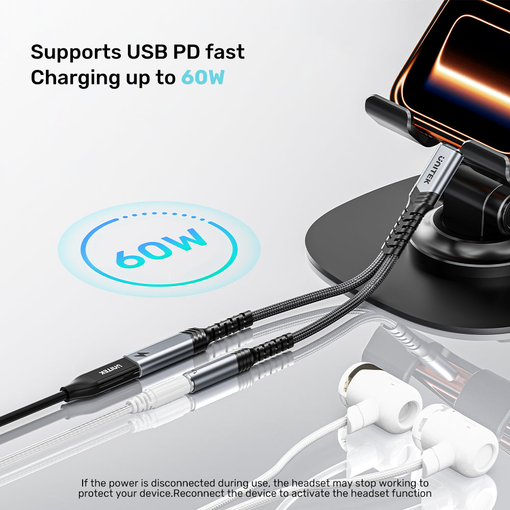 USB-C to 3.5mm Audio and PD Charging Adapter