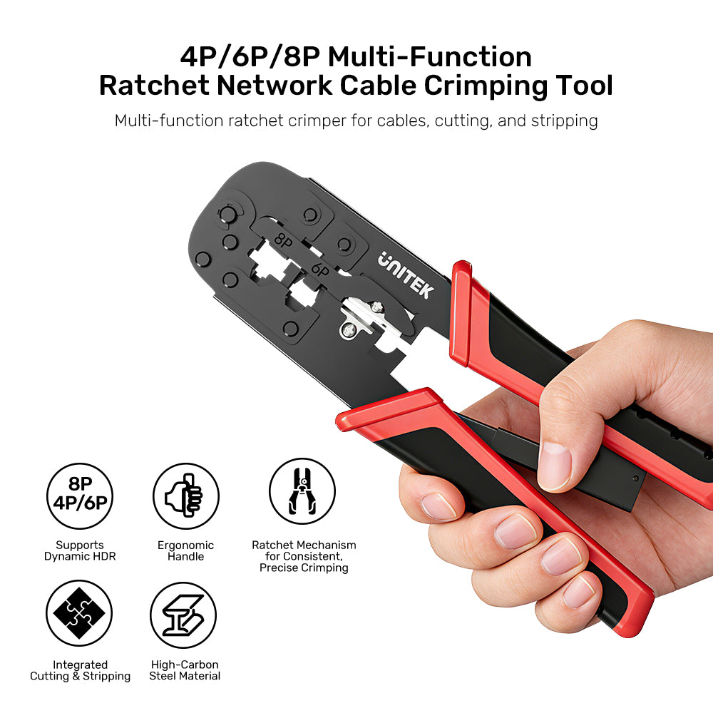 4P/6P/8P Multi-Function Ratchet Network Cable Crimping Tool