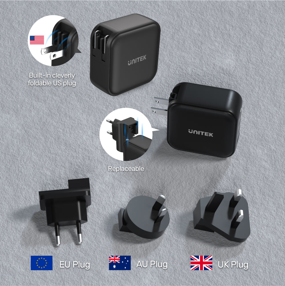 TRAVEL QUAD GaN 4 ポート 100W 充電器、USB PD および QC 3.0 搭載、ブラック (旅行用充電器)