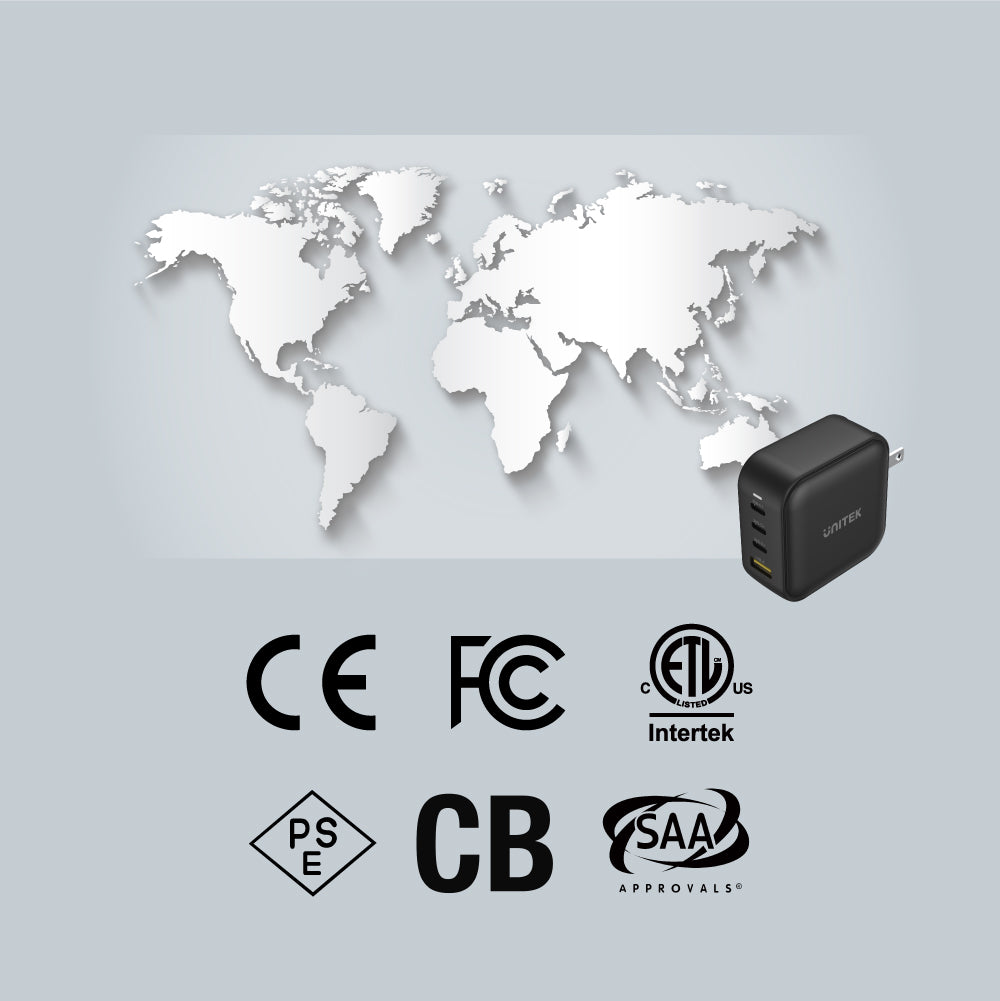 TRAVEL QUAD GaN 4 ポート 100W 充電器、USB PD および QC 3.0 搭載、ブラック (旅行用充電器)