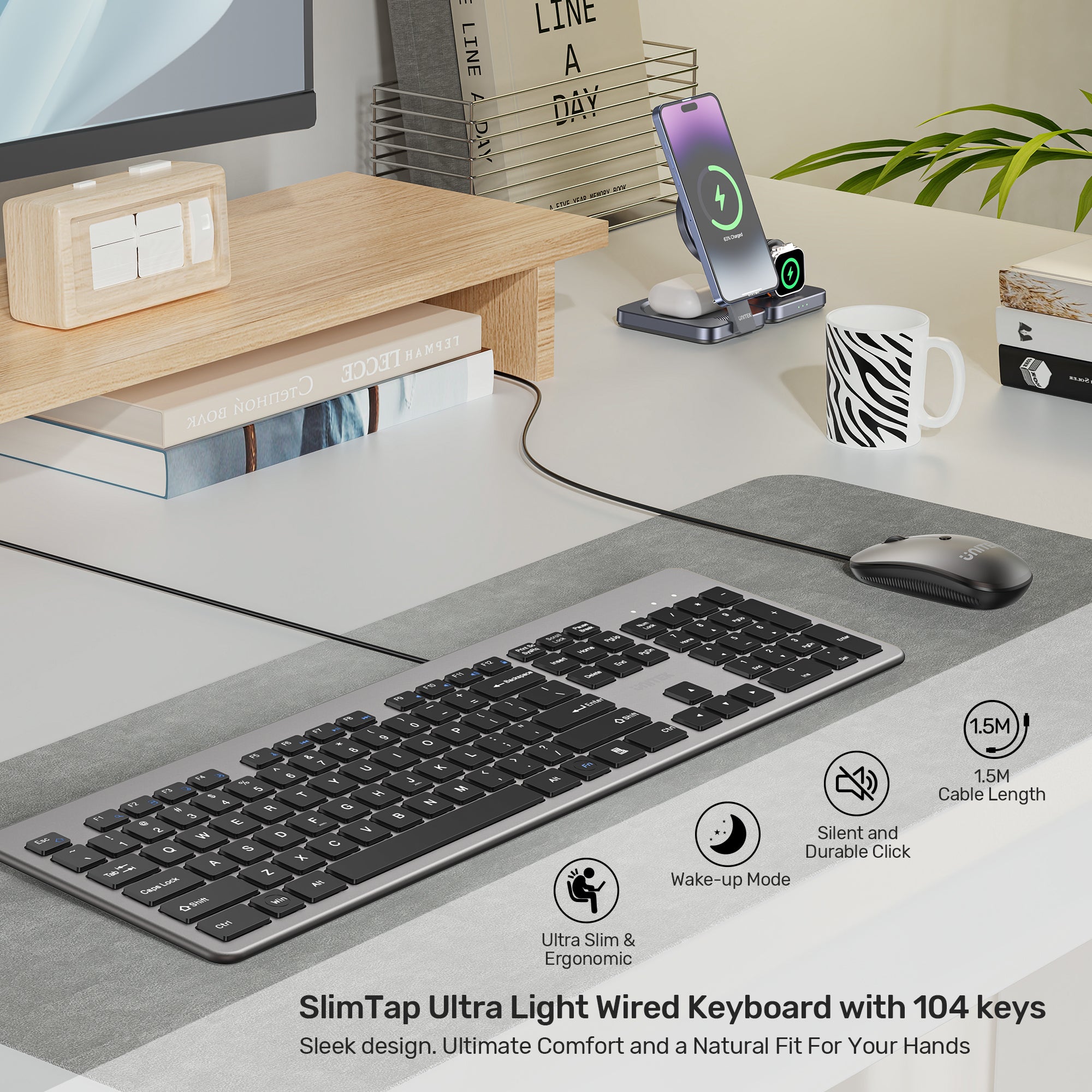 SlimTap Ultra Light Wired Keyboard with 104 keys