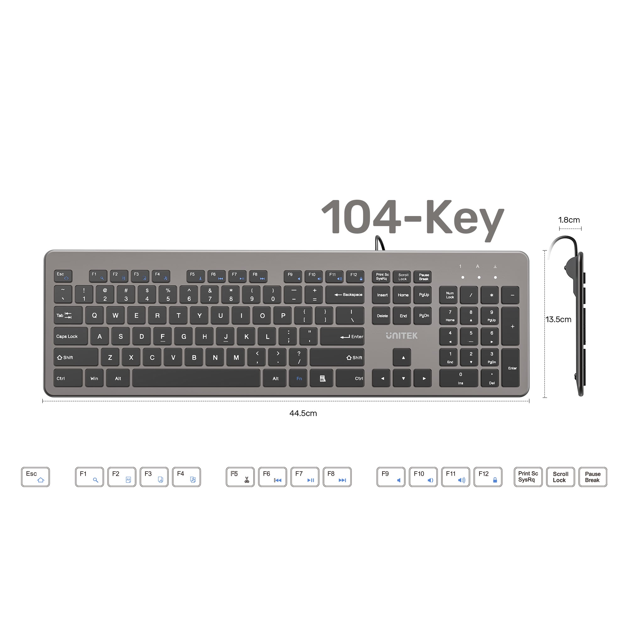 SlimTap Ultra Light Wired Keyboard with 104 keys