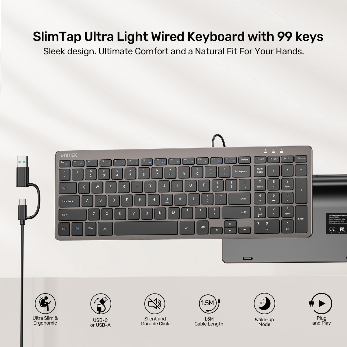 SlimTap Ultra Light Wired Keyboard with 99 keys | UNITEK