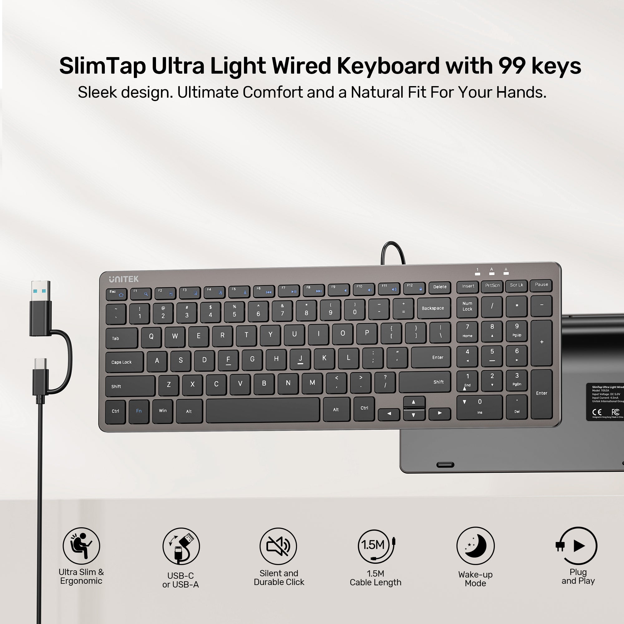 SlimTap Ultra Light Wired Keyboard with 99 keys