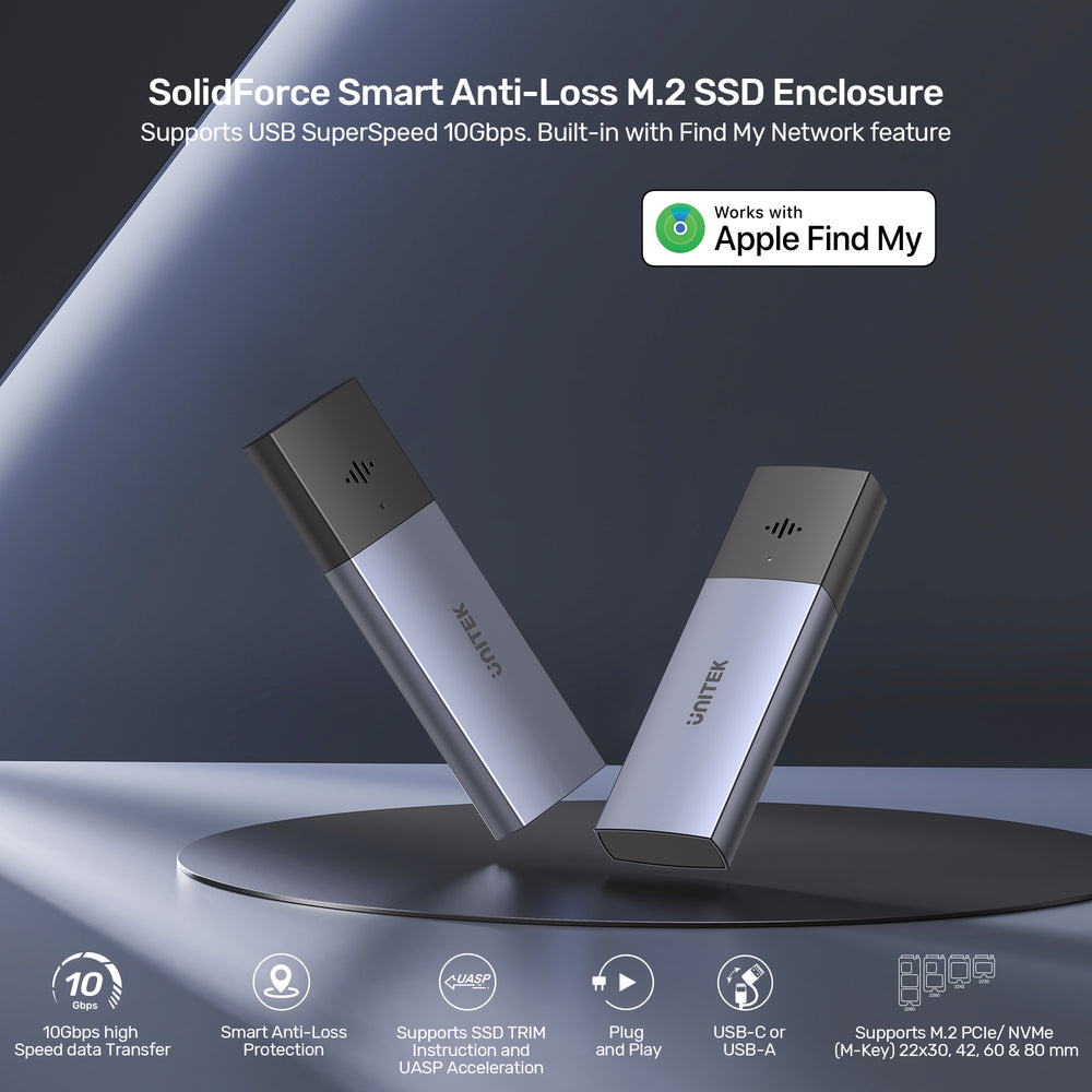 SolidForce Smart Anti-loss M.2 SSD Enclosure | UNITEK