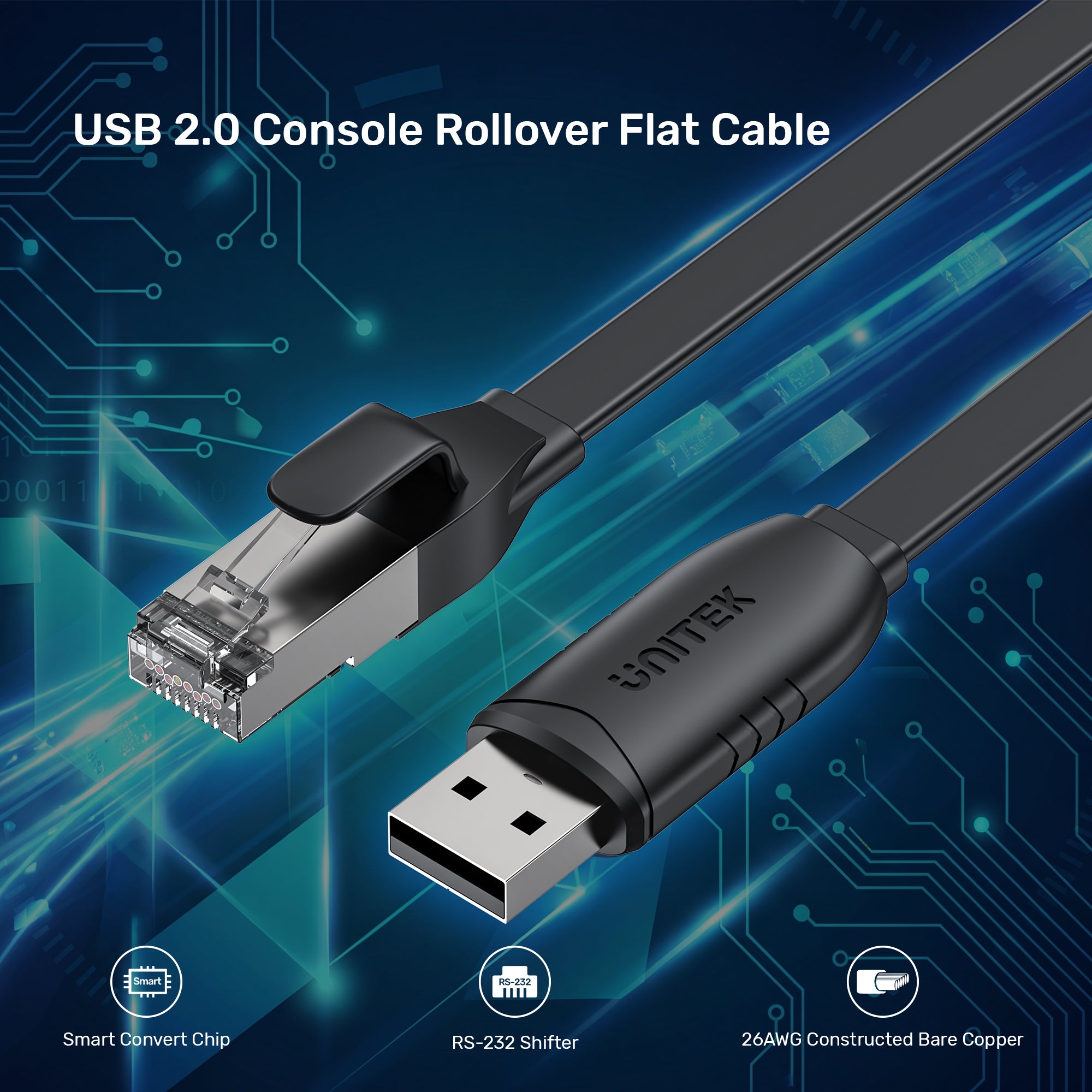 USB 2.0 to RJ45 Console Rollover Flat Cable