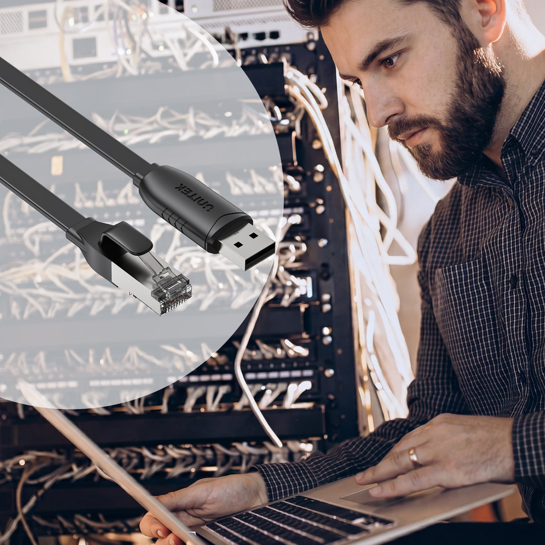 USB 2.0 to RJ45 Console Rollover Flat Cable | UNITEK
