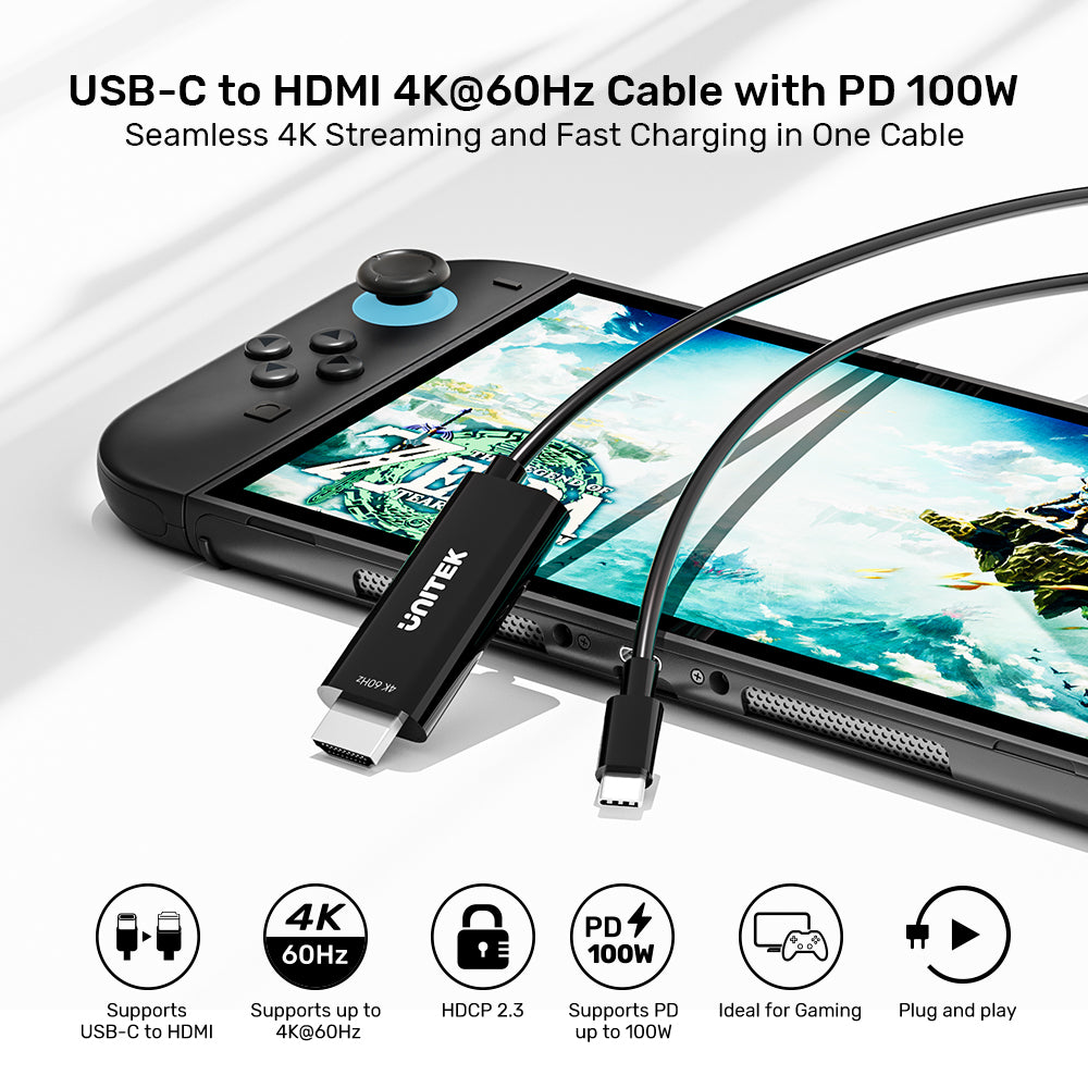 USB-C to HDMI 4K@60Hz Cable with PD 100W