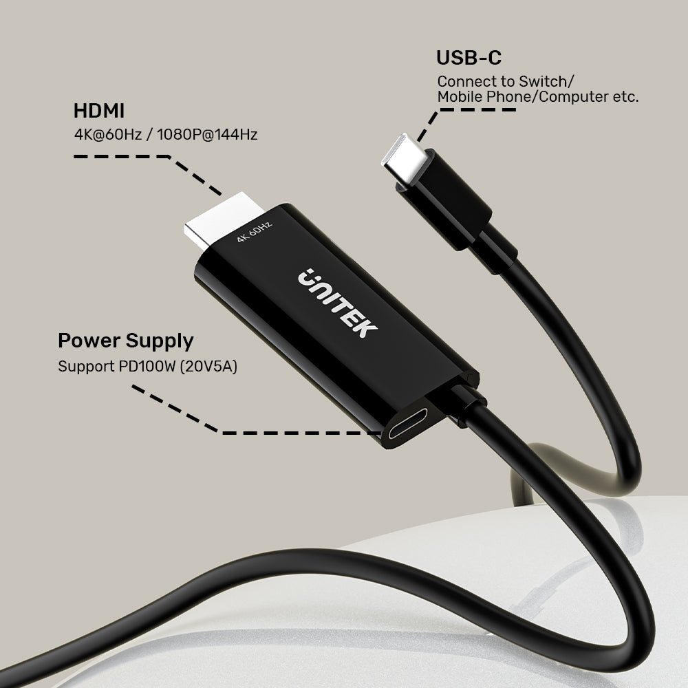 USB-C to HDMI 4K@60Hz Cable with PD 100W