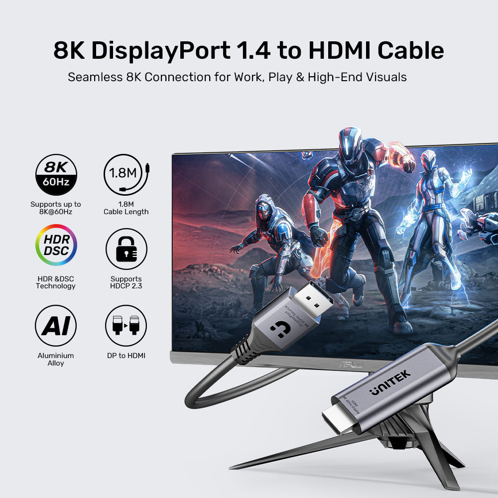 8K DisplayPort 1.4 to HDMI Cable | UNITEK