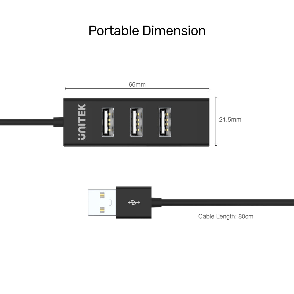 4 Ports USB 2.0 Hub (80cm Cable)