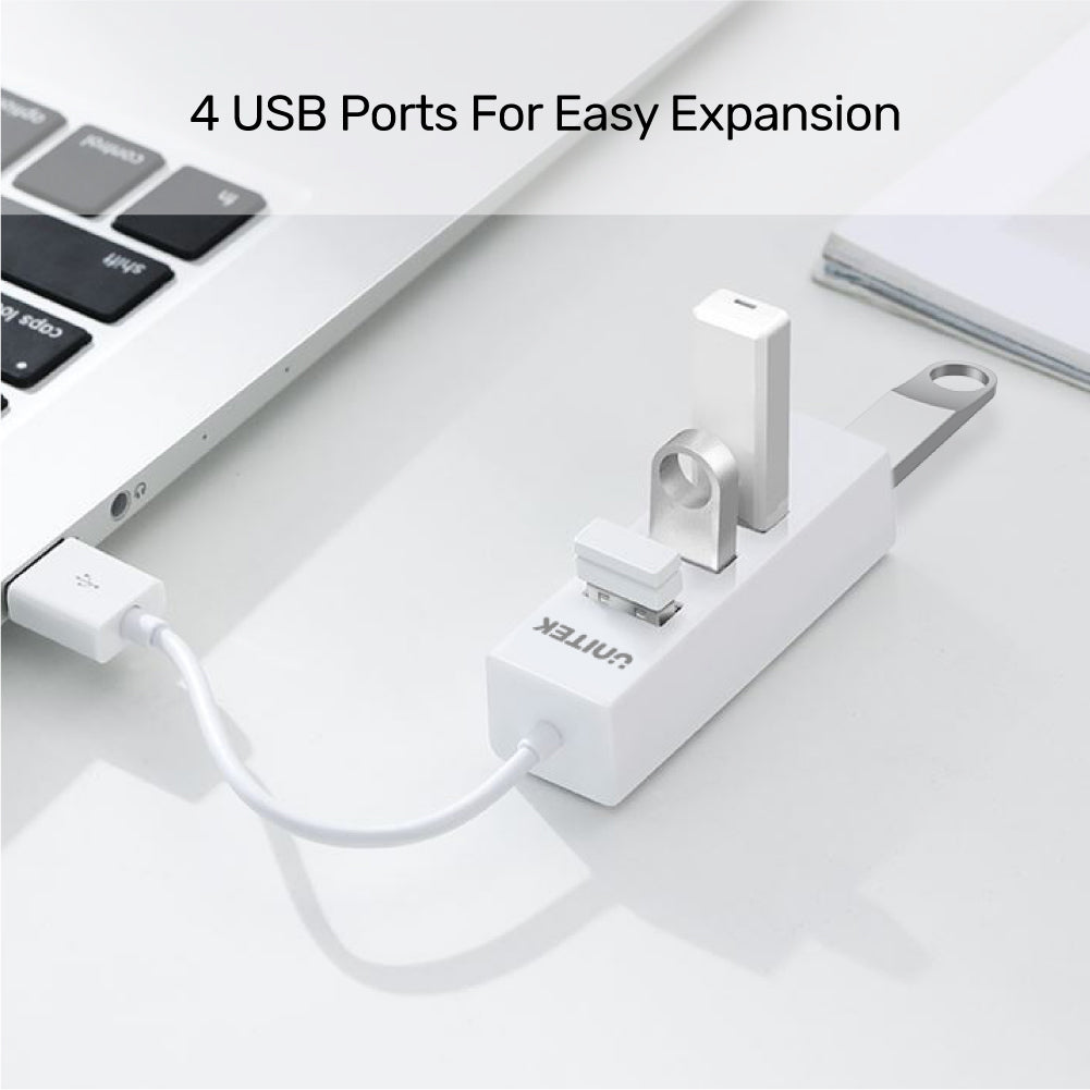 ホワイトの 4 ポート USB 2.0 ハブ