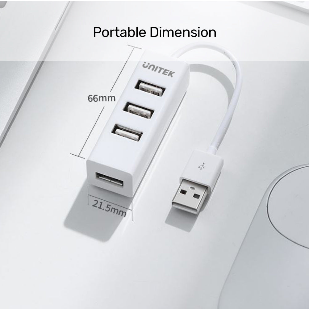 ホワイトの 4 ポート USB 2.0 ハブ