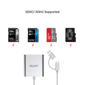 3 Ports USB3.0 Card Reader With USB-C Adapter
