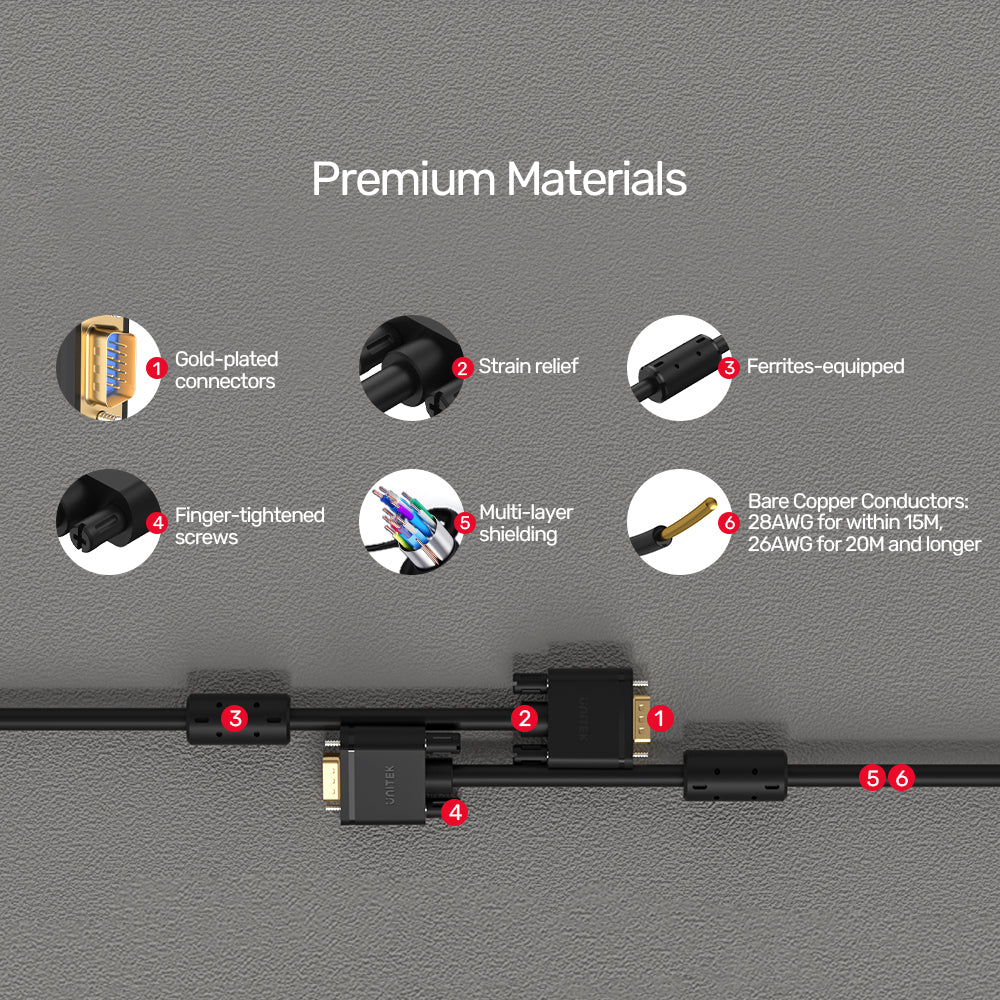 VGA 15 Pin (3C+6) Monitor Cable 1-30M