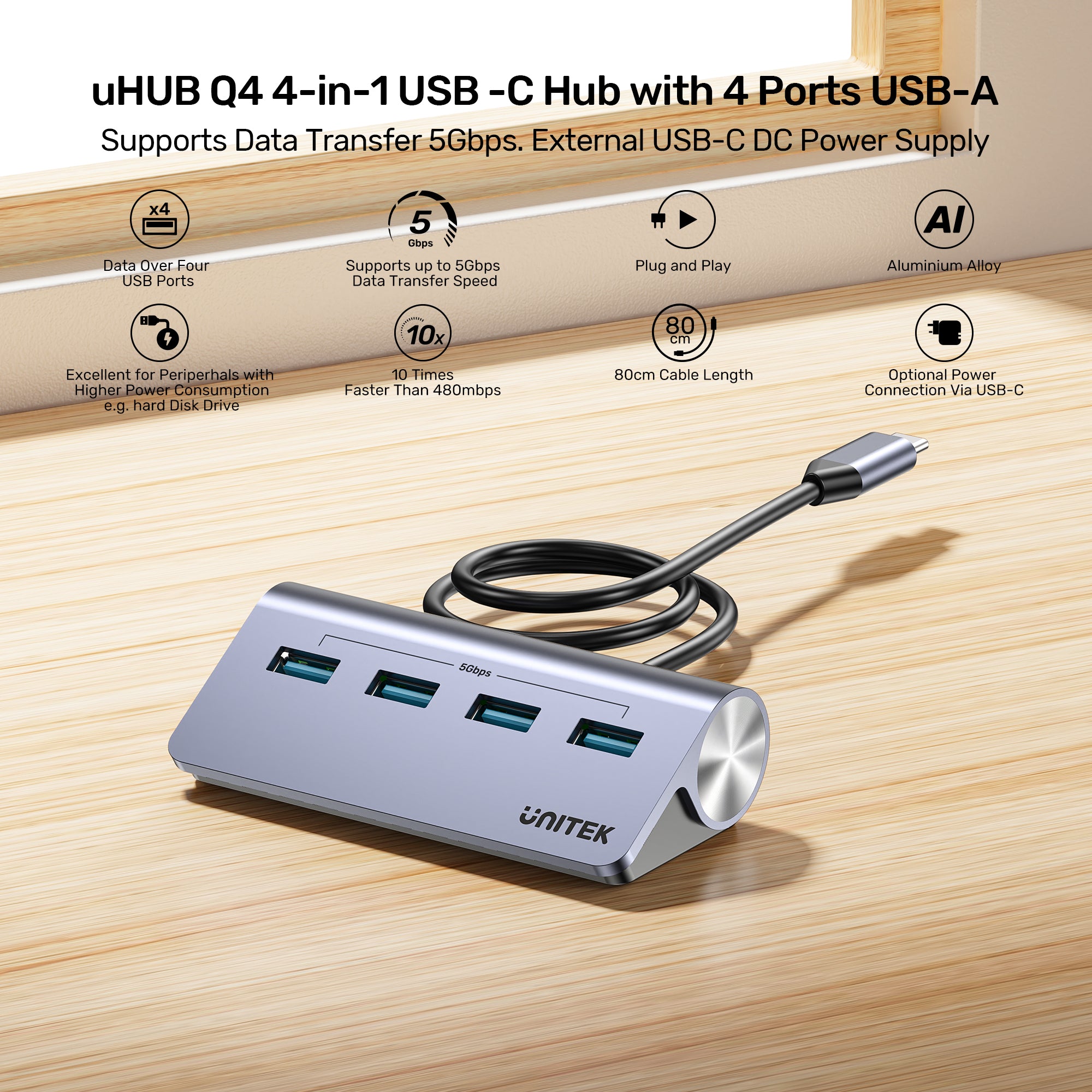 uHUB Q4 4-in-1 USB -C Hub with 4 Ports USB-A