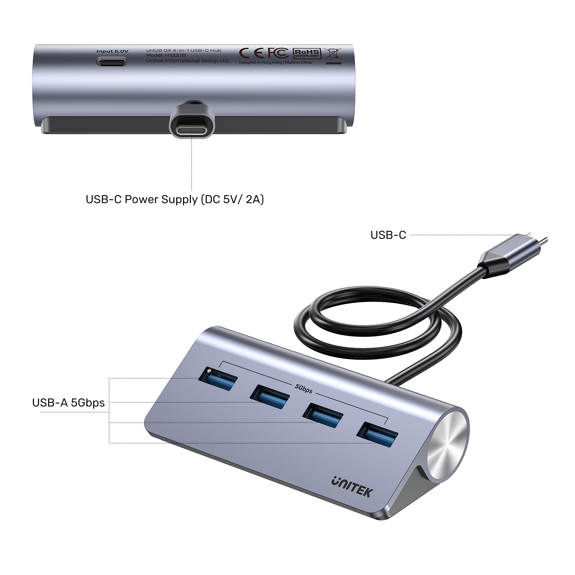 uHUB Q4 4-in-1 USB -C Hub with 4 Ports USB-A