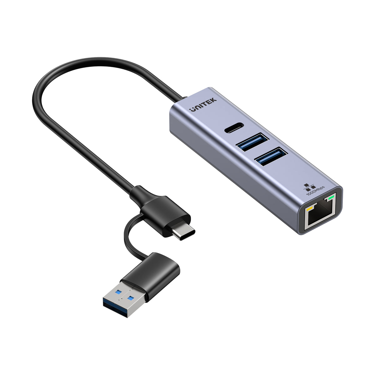 uHUB Q4+ Ethernet Hub (2x USB-A, 1x USB-C Port)