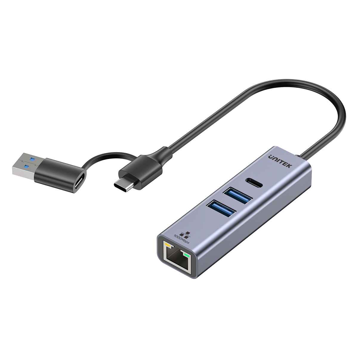 uHUB Q4+ Ethernet Hub (2x USB-A, 1x USB-C Port)