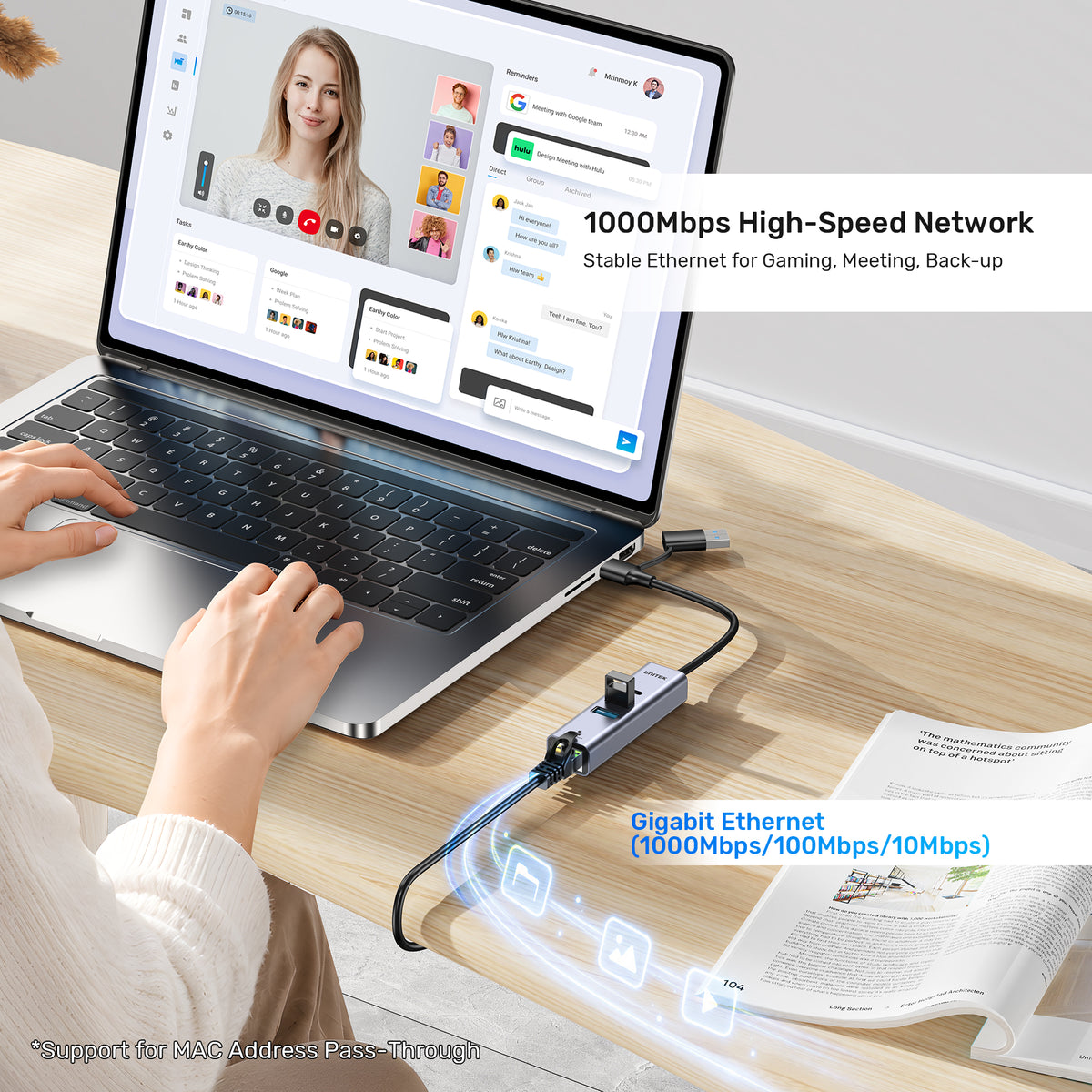 uHUB Q4+ Ethernet Hub (2x USB-A, 1x USB-C Port)