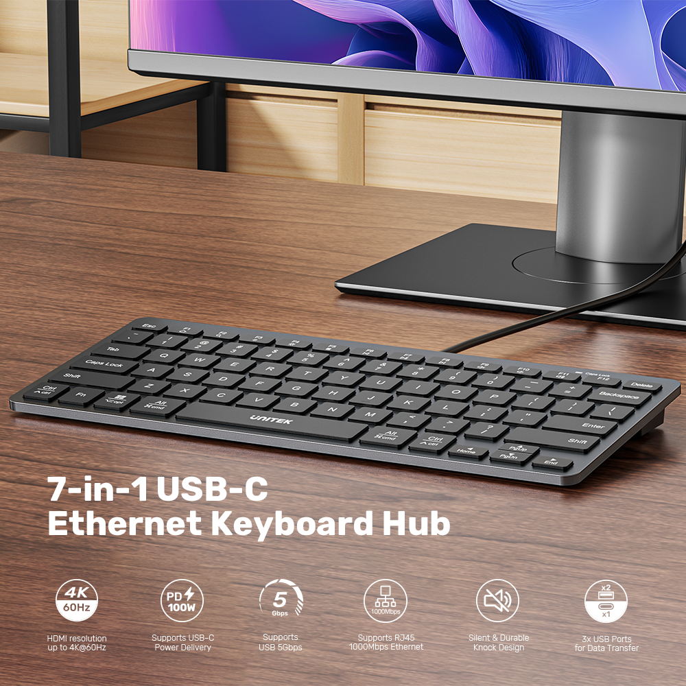 7-in-1 USB-C Ethernet Keyboard Hub