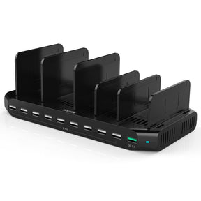 1 x 10 Ports USB Charging Station 11 x Detachable Dividers 1 x 15V/4A DC Power Adapter NOTE: Charging cables are NOT INCLUDED.