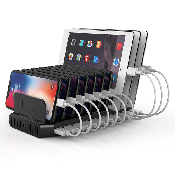 Unitek USB Charging Station, 10 USB Fast Ports Charge Docking Station and  Adjustable Dividers, Multi Device Charger Organizer Compatible with iPad