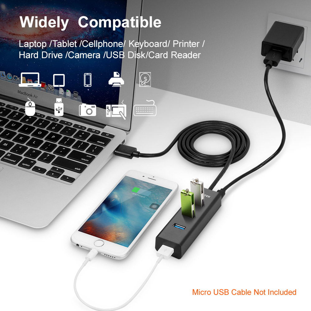 4-Port USB 3.0 Hub Long Cable 4ft