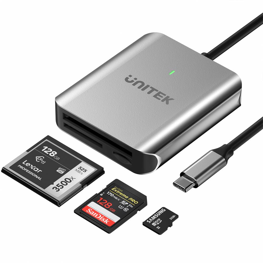 Aluminum 3 in 1 USB C to CFast/Micro SD/SD 4.0 Card Reader
