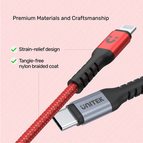 MFi Certified USB-C to Lightning 20W PD Fast Charging Cable with Data Syncing (Red Edition)