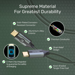 Full-Featured USB-C 100W PD Fast Charging Cable with 4K@60Hz and 10Gbps (USB 3.2 Gen2) Midnight Green Edition