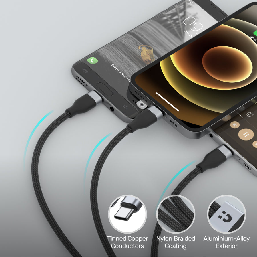 Multifunction Data Cable 3-in-1 USB-C to Lightning / USB-C / Micro USB Multi Charging Cable in