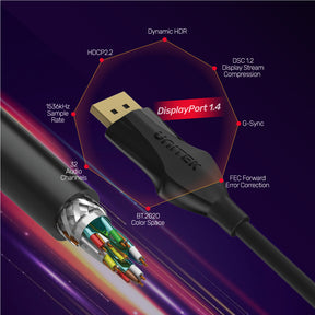 8K DisplayPort 1.4 Cable in Black (8K @60Hz, 4K 144Hz, 1440p @240Hz)