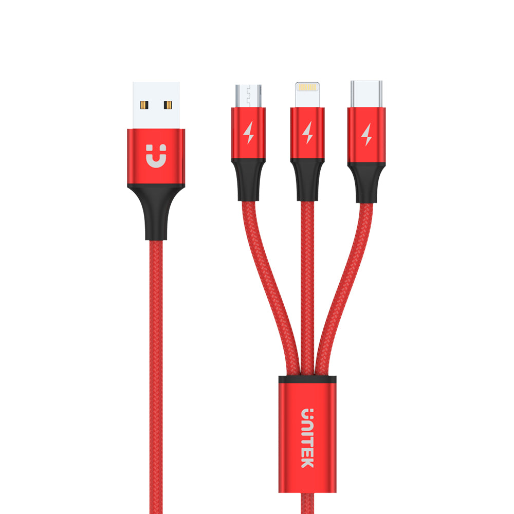 3-in-1 USB-A to USB-C / Micro USB / Lightning Multi Charging Cable (Red  Edition)