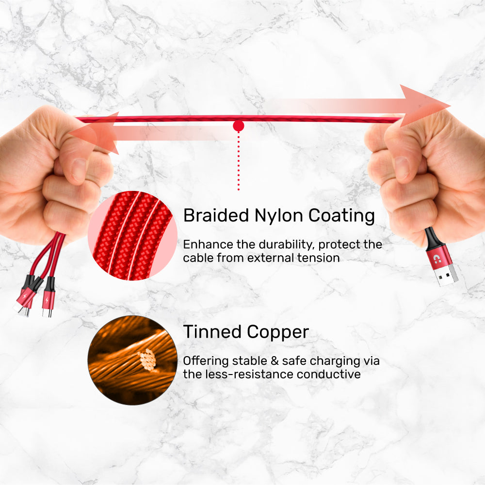 Cáp sạc đa năng 3 trong 1 USB-A sang Type-C / Micro USB / Lightning (Phiên bản màu đỏ)