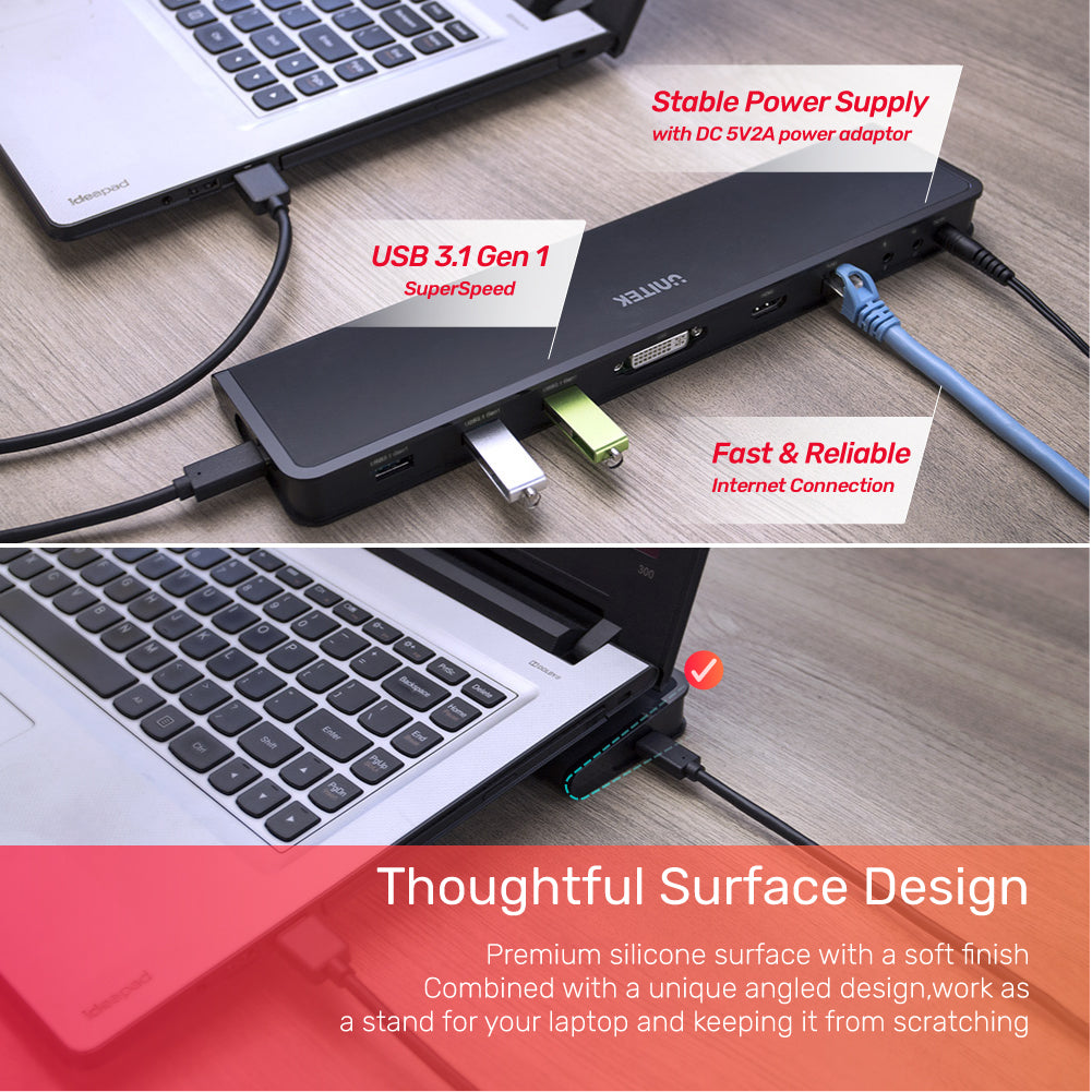 uHUB S7+ 8-in-1 Powered USB-C/A Ethernet Hub with Dual Monitor and VGA Adapter