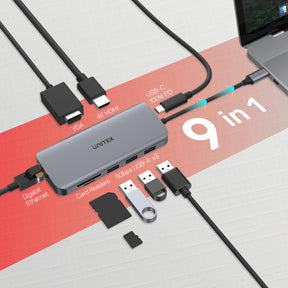 uHUB N9+ 9-in-1 USB-C Hub with Dual Display, Ethernet and PD 100W UNITEK