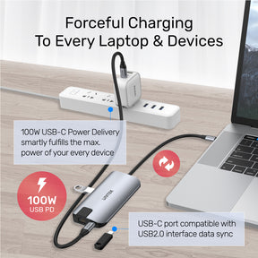 uHUB P5+ 5-in-1 USB-C Ethernet Hub with HDMI and 100W Power Delivery