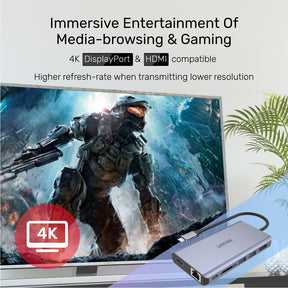 uHUB S7+ 7 trong 1 Type-C Ethernet Hub với MST Dual Monitor, Nguồn điện 100W và Đầu đọc thẻ