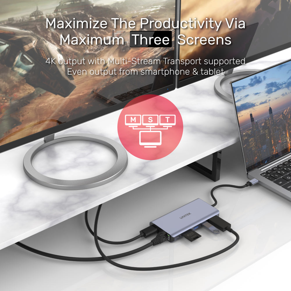 uHUB S7+7-in-1 USB-C Hub: MST Dual Monitor, 100W PD, Ethernet | UNITEK