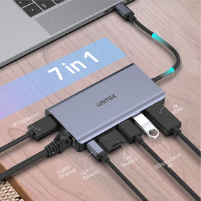 uHUB S7+ 7-in-1 USB-C Ethernet Hub with MST Dual Monitor, 100W Power Delivery and Card Reader