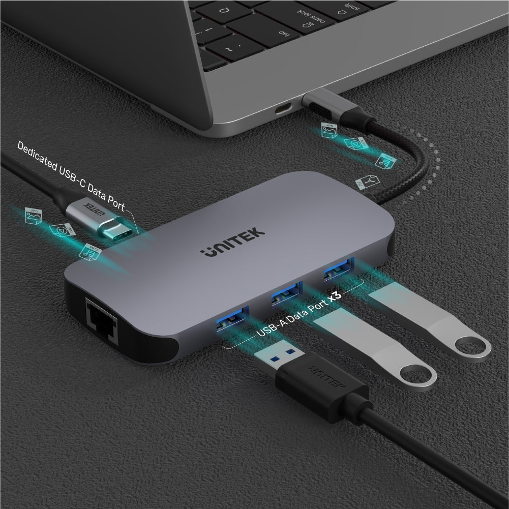 uHUB N9+ 9-in-1 USB-C イーサネット ハブ、HDMI、100W Power Delivery、デュアル カード リーダー付き