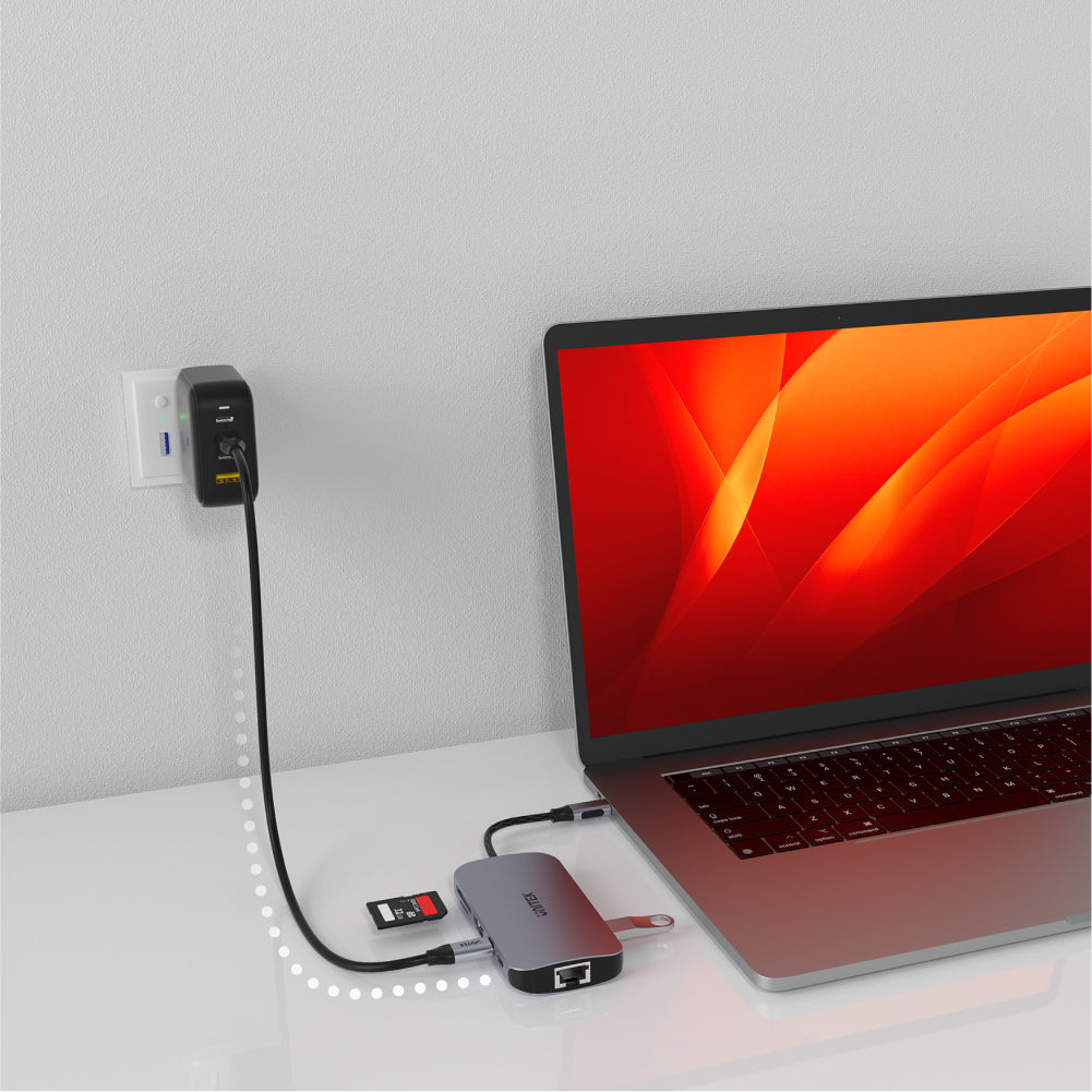 uHUB N9+ 9-in-1 USB-C イーサネット ハブ、HDMI、100W Power Delivery、デュアル カード リーダー付き